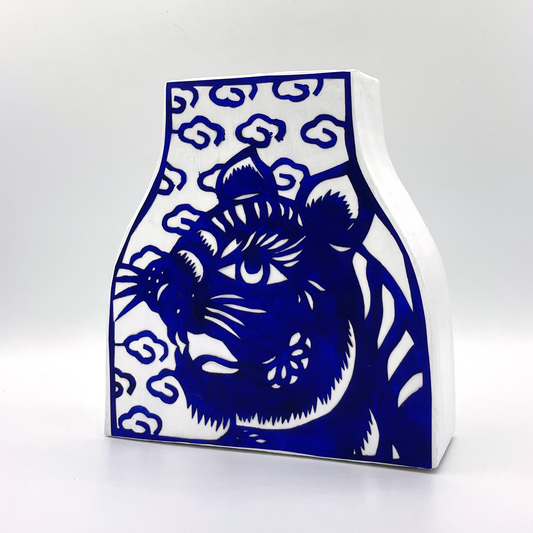 Blue and White Tiger Vase